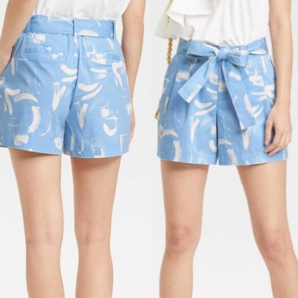A New Day Light Blue White Abstract Brush stroke Dash Waist Bermuda Shorts - Picture 2 of 11